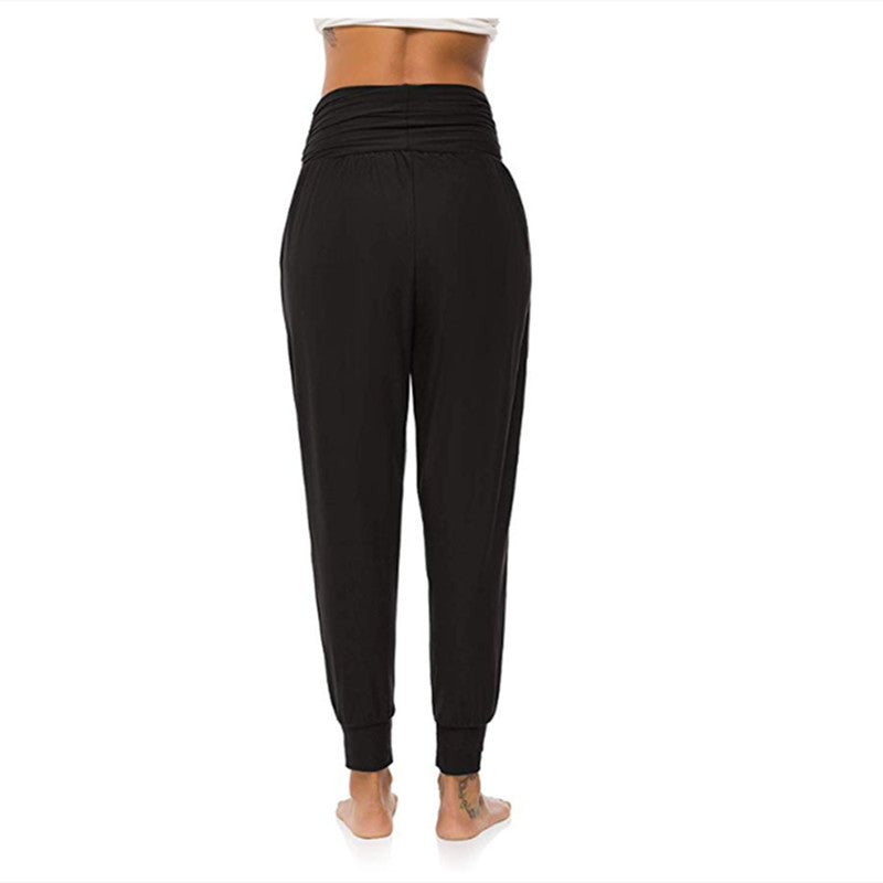 Pure Color Women's Tall Waist Yoga Loose Sports Casual Pants