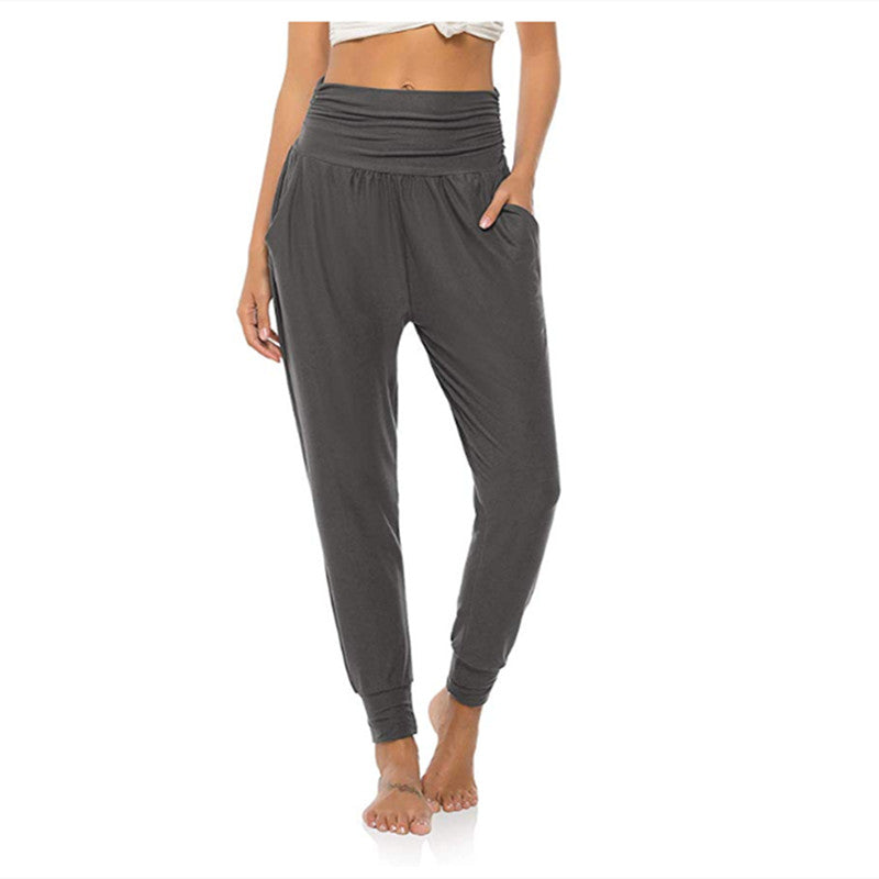 Pure Color Women's Tall Waist Yoga Loose Sports Casual Pants