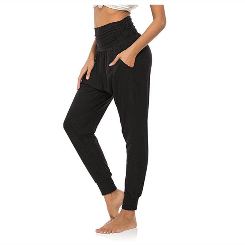 Pure Color Women's Tall Waist Yoga Loose Sports Casual Pants