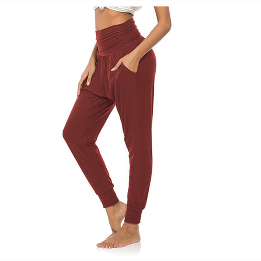 Pure Color Women's Tall Waist Yoga Loose Sports Casual Pants