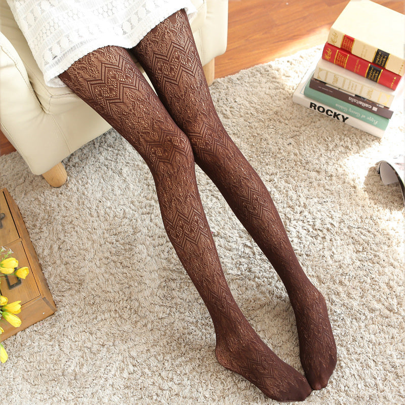 Sexy Hollow Lace Jacquard Pantyhose Was Thin Retro