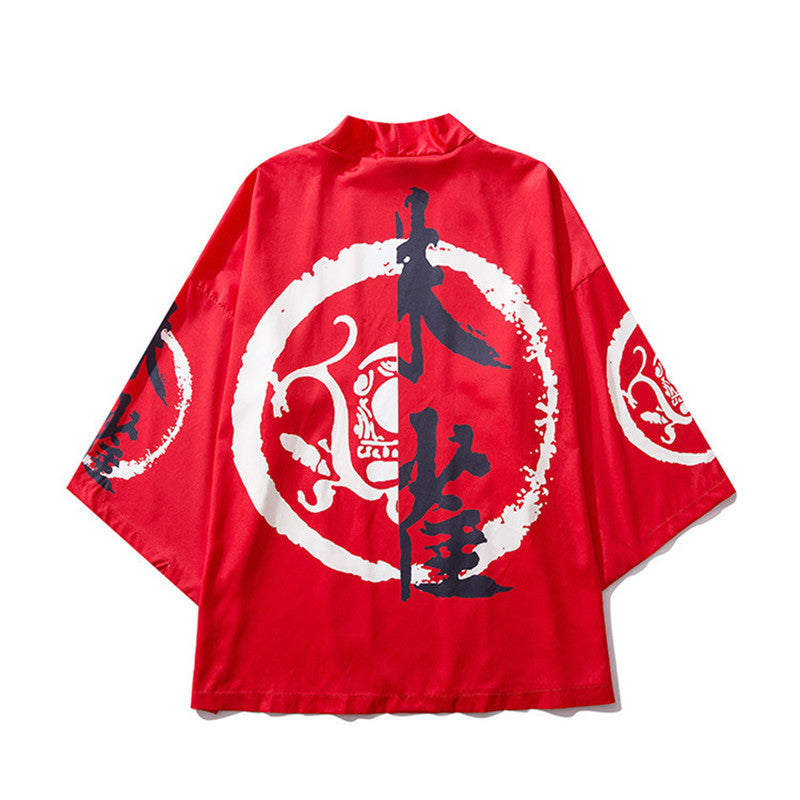 Three-quarter Sleeve Kimono With Lining Graffiti Letters Printed Road Gown