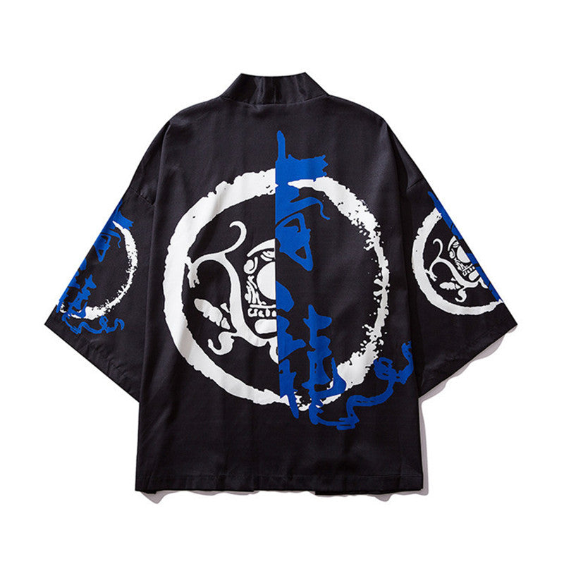 Three-quarter Sleeve Kimono With Lining Graffiti Letters Printed Road Gown