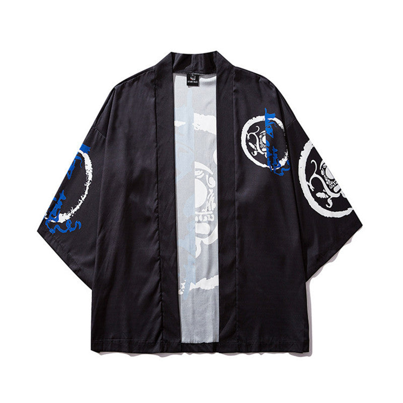 Three-quarter Sleeve Kimono With Lining Graffiti Letters Printed Road Gown