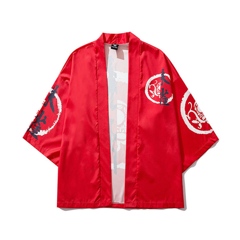 Three-quarter Sleeve Kimono With Lining Graffiti Letters Printed Road Gown