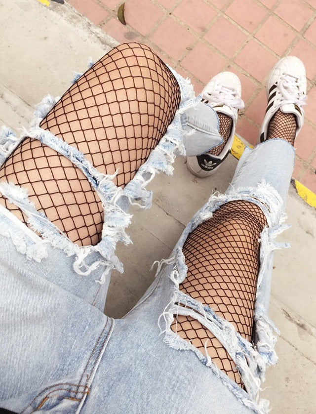 White Big Mesh Fine Mesh Fishnet Stockings Sexy Short Socks Women