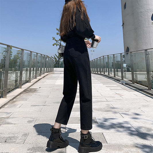 Women's Jeans Loose And Thin Nine Point Straight Wide Leg Pants