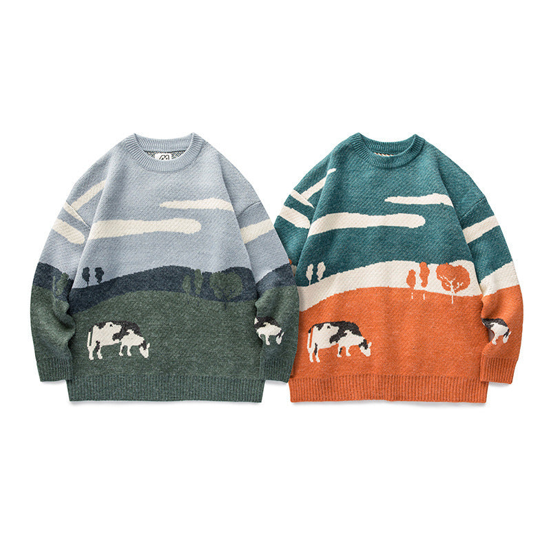 Vintage Crew Neck Sweater med Kontrastfarve