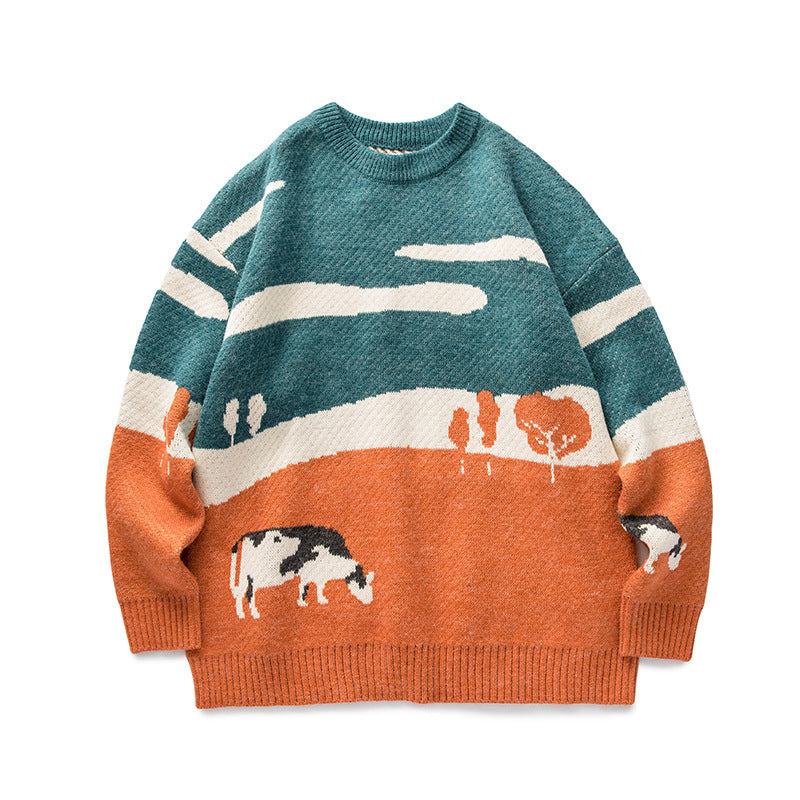 Vintage Crew Neck Sweater med Kontrastfarve