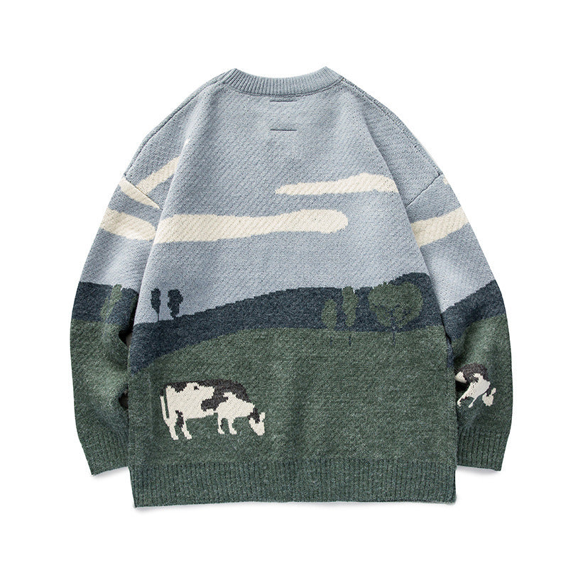 Vintage Crew Neck Sweater med Kontrastfarve