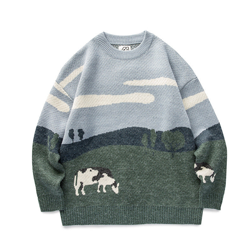 Vintage Crew Neck Sweater med Kontrastfarve