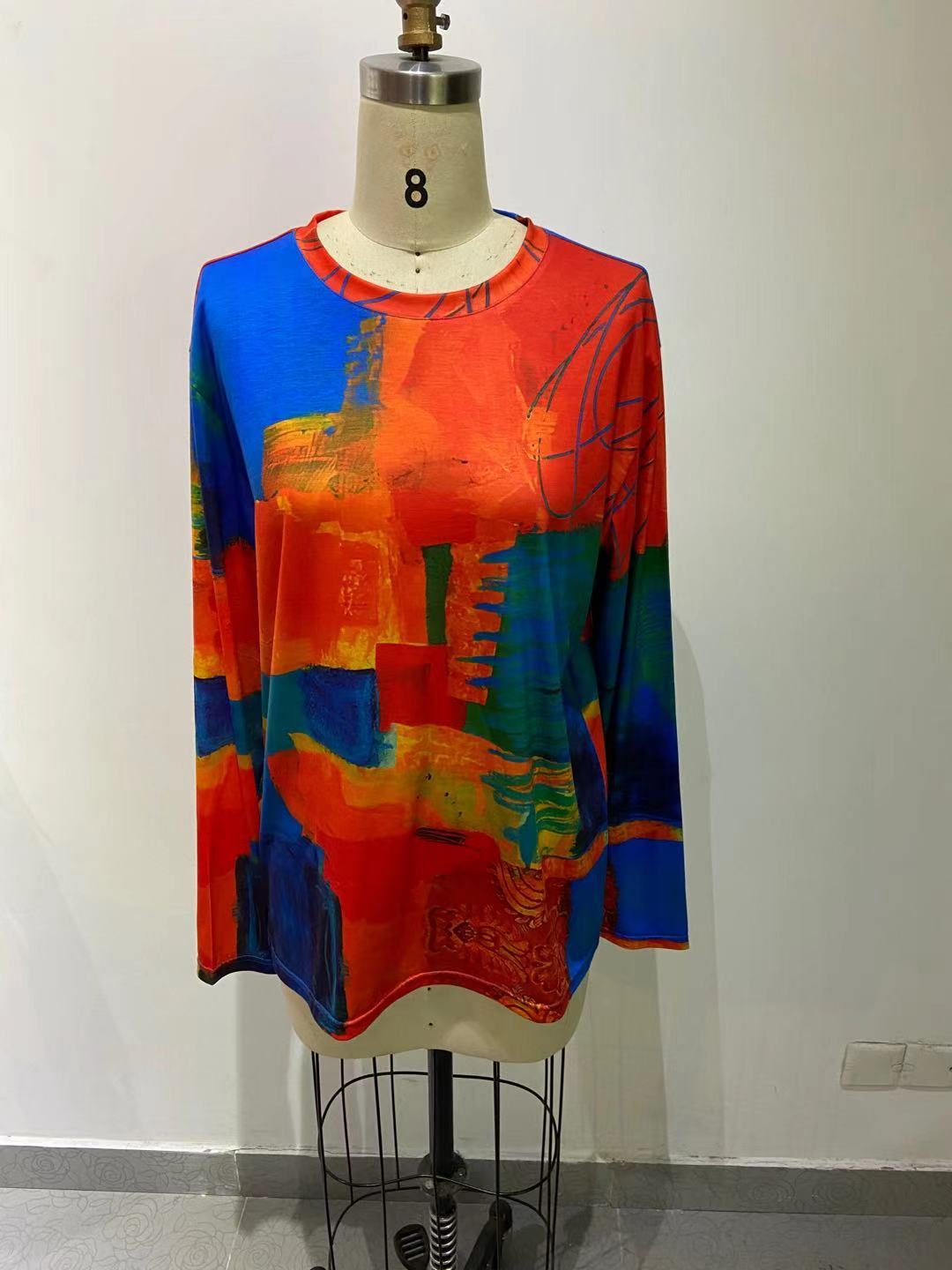 Men's T-shirt Contrast Drawing Printed Long Sleeve