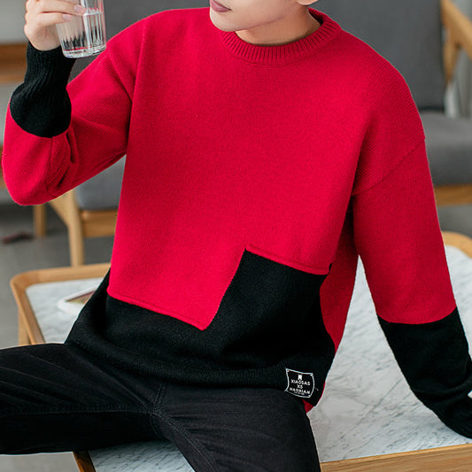 Sweater med personlighedssyninger Herre Rundhals Varm Strikket Sweater