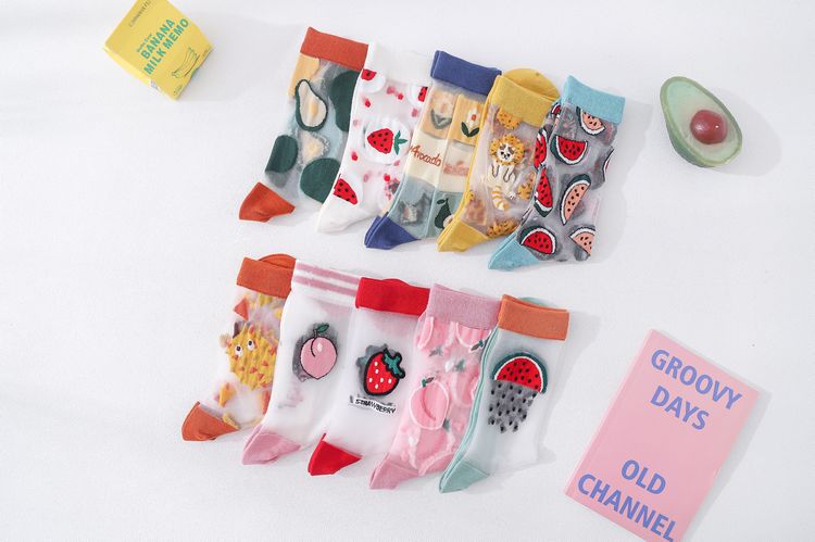 Crystal Glass Silk Sunscreen Ultra-Thin Cartoon Cotton Socks