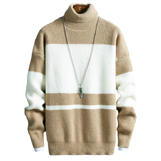 High Neck Loose Striped Bottoming Sweater