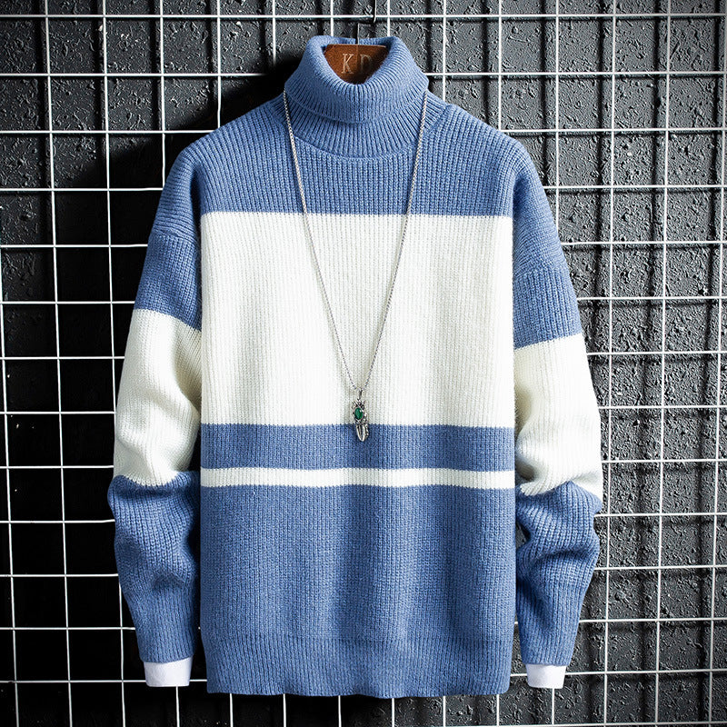 High Neck Loose Striped Bottoming Sweater