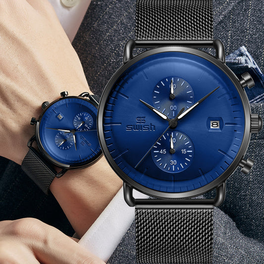 Waterproof Sports Mesh Belt Men's Round Watch