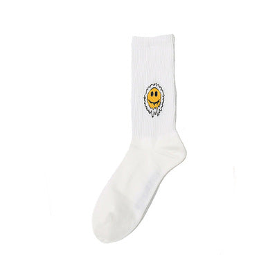 Tie-Dyed Face Floret Cotton Mid-Tube Socks