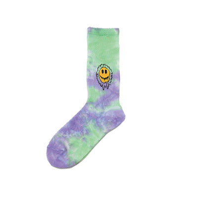 Tie-Dyed Face Floret Cotton Mid-Tube Socks