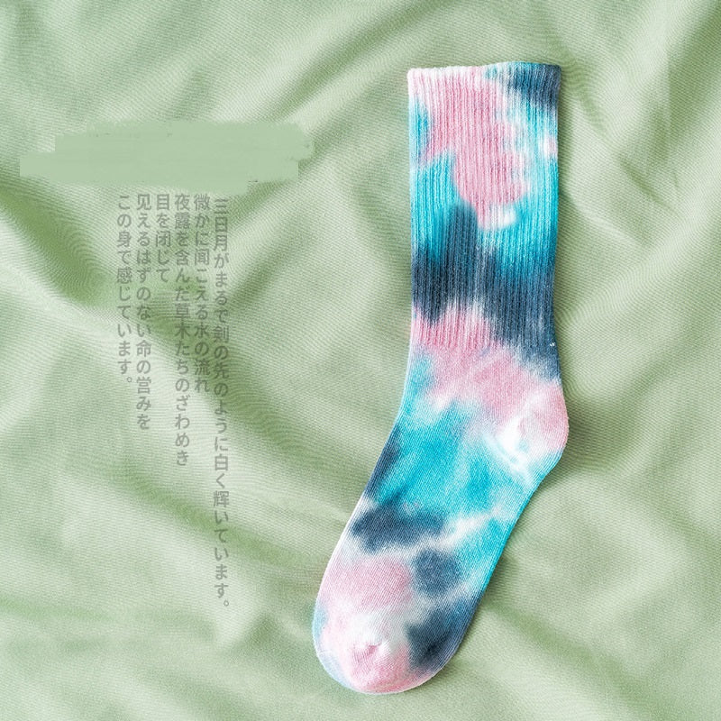 Tie-dye Street Trend High-top Tide Socks Men And Women Solid Color Cotton Socks