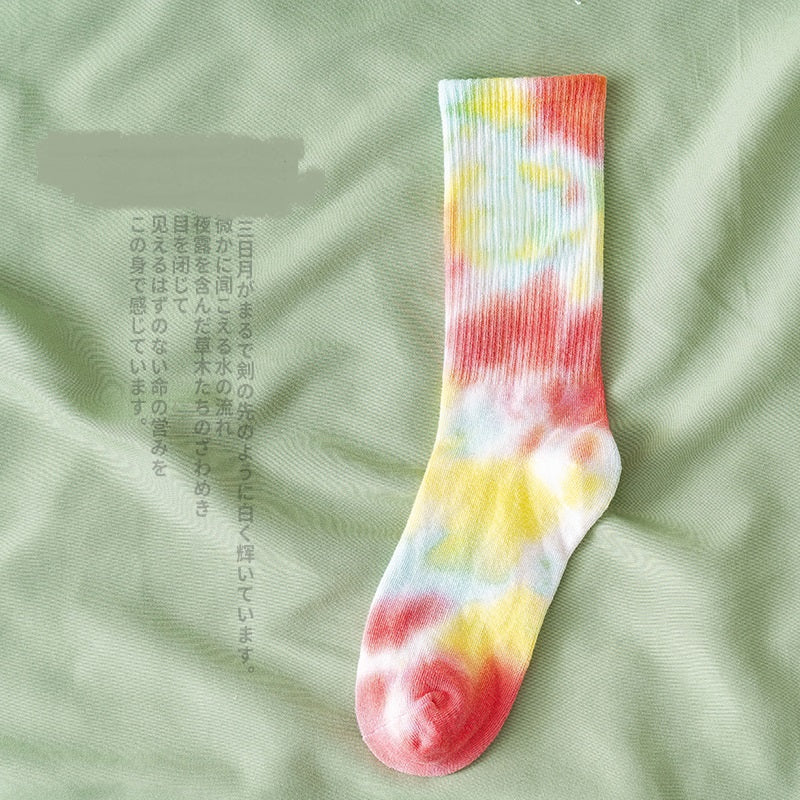 Tie-dye Street Trend High-top Tide Socks Men And Women Solid Color Cotton Socks