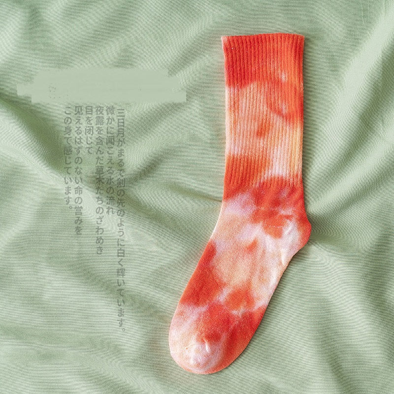Tie-dye Street Trend High-top Tide Socks Men And Women Solid Color Cotton Socks