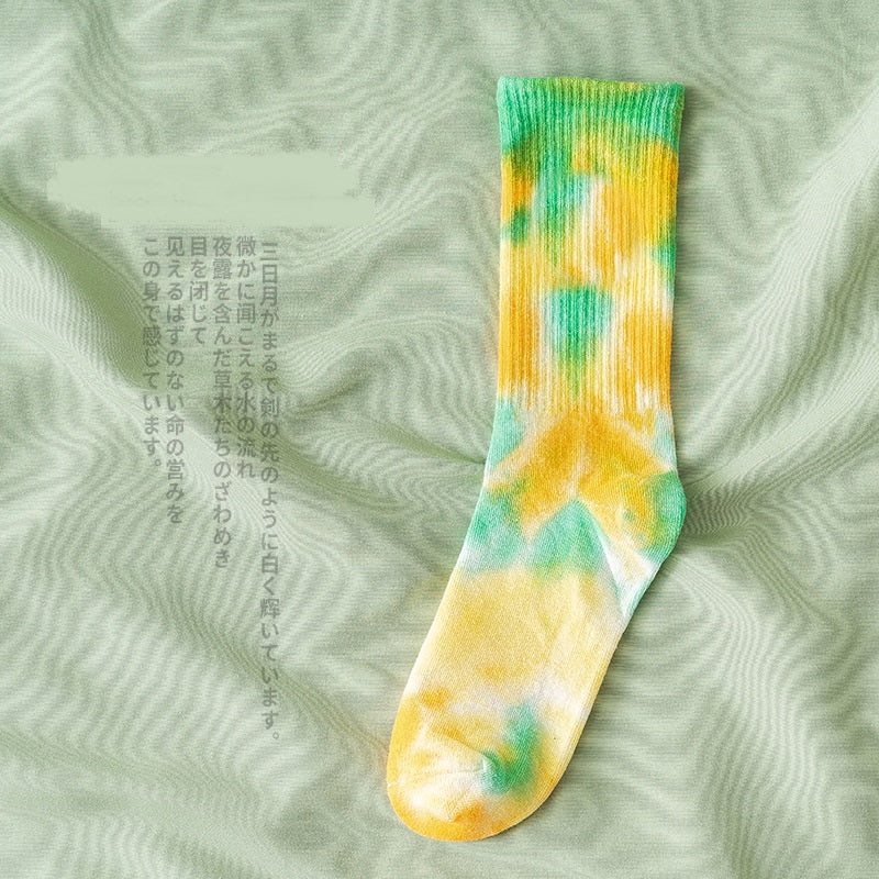 Tie-dye Street Trend High-top Tide Socks Men And Women Solid Color Cotton Socks