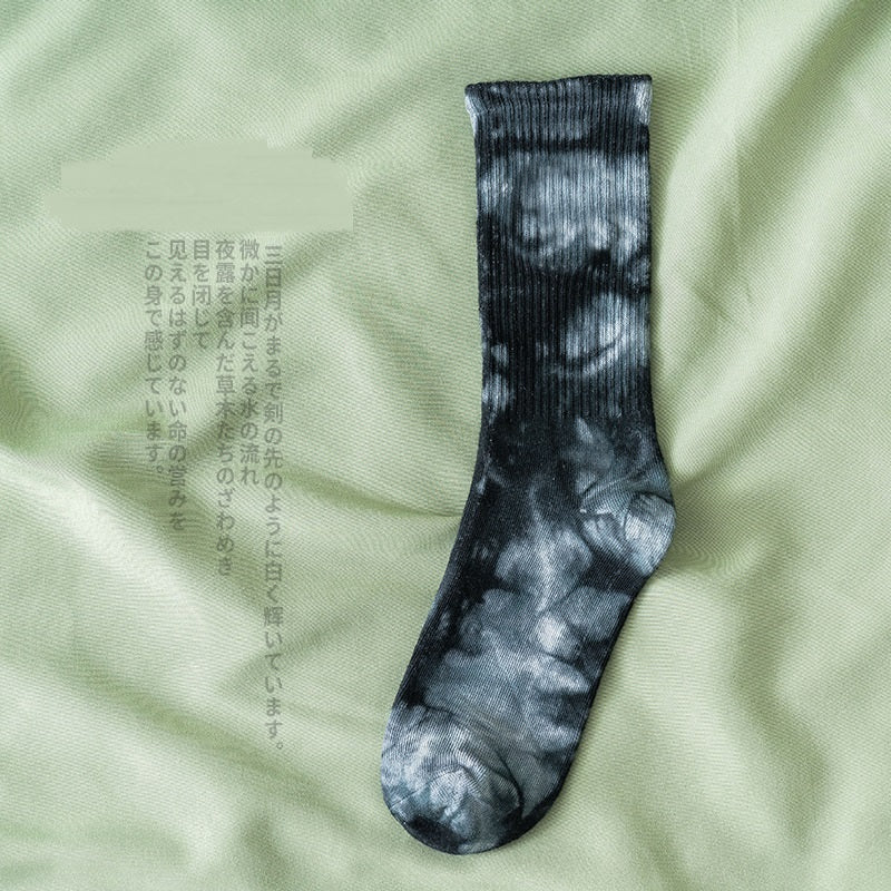 Tie-dye Street Trend High-top Tide Socks Men And Women Solid Color Cotton Socks