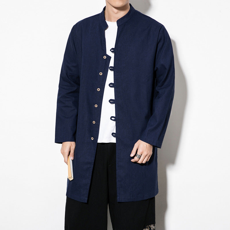 Chinese Style Autumn Tang Suit Hanfu Casual Mid-length Stand-up Collar Shirt