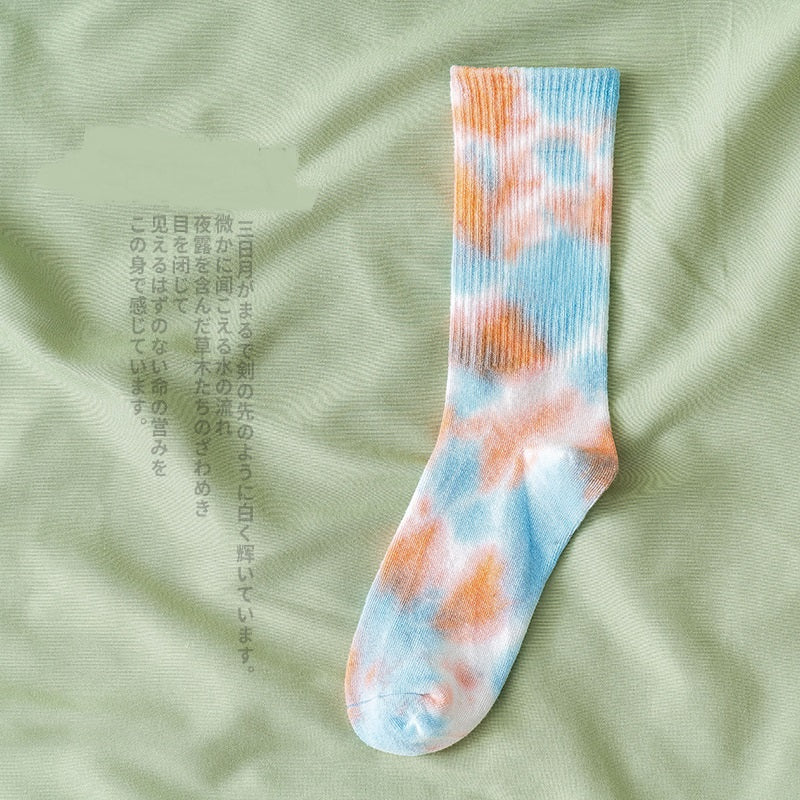 Tie-dye Street Trend High-top Tide Socks Men And Women Solid Color Cotton Socks