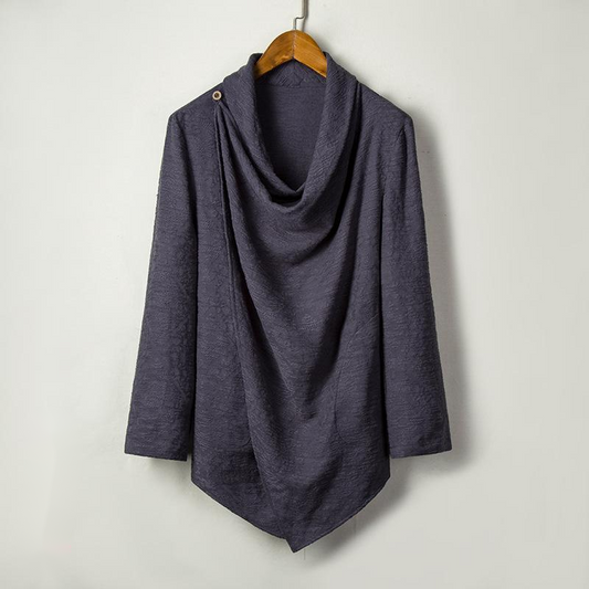 Chinese Style Cotton and Linen Men's Zen Mid-length Solid Color Personality Windbreaker Jacket