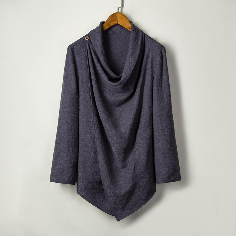 Chinese Style Cotton and Linen Men's Zen Mid-length Solid Color Personality Windbreaker Jacket