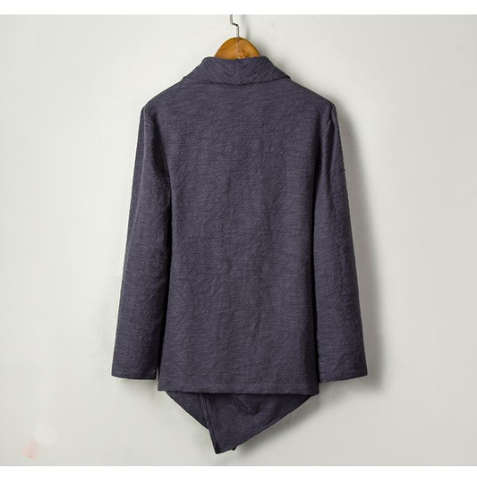Chinese Style Cotton and Linen Men's Zen Mid-length Solid Color Personality Windbreaker Jacket
