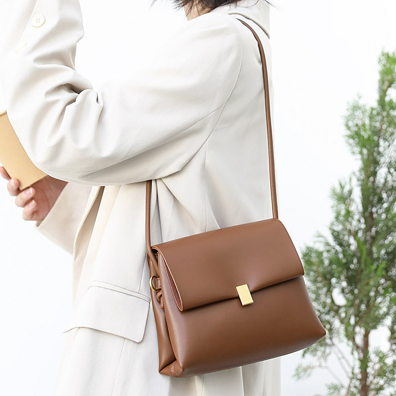 Fashion Soft Leather Shoulder Bag Double Flap Crossbody Female Bag
