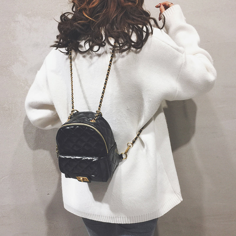 Backpack All-Match Rhombus Small Backpack Chain School Bag