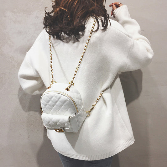 Backpack All-Match Rhombus Small Backpack Chain School Bag