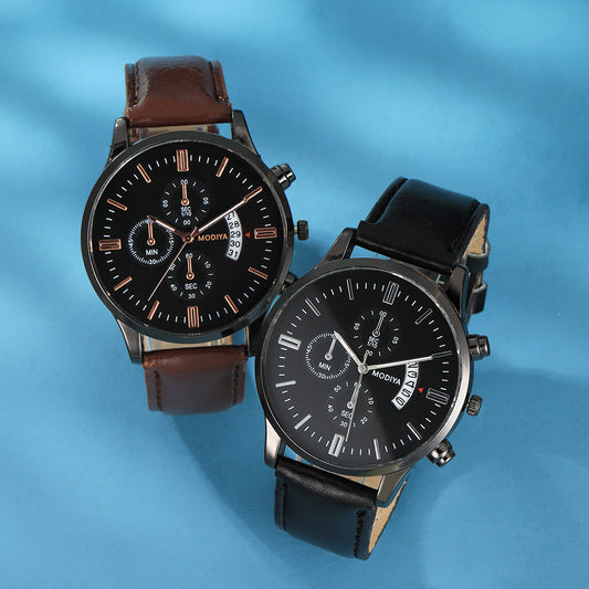 Simple Belt Men's Three-eye Six-hand Calendar Watch
