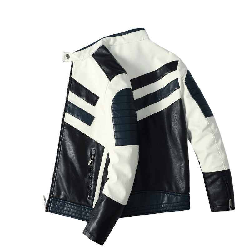 Large Size Men's PU Jacket Plus Fleece Thin Motorcycle Casual Jacket