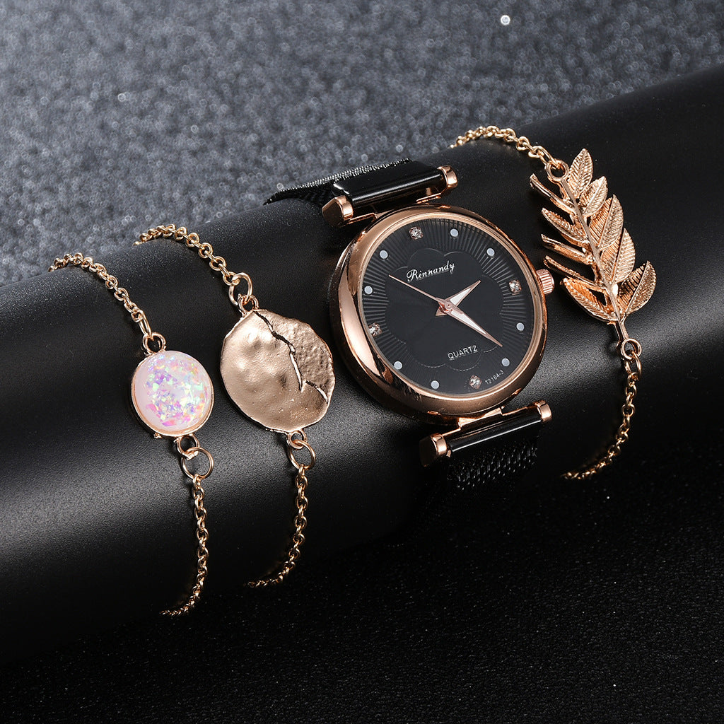 Cross-Border Niche Set Ladies Watch Fashion All-Match Alloy Mesh Strap Watch Factory Direct Stock