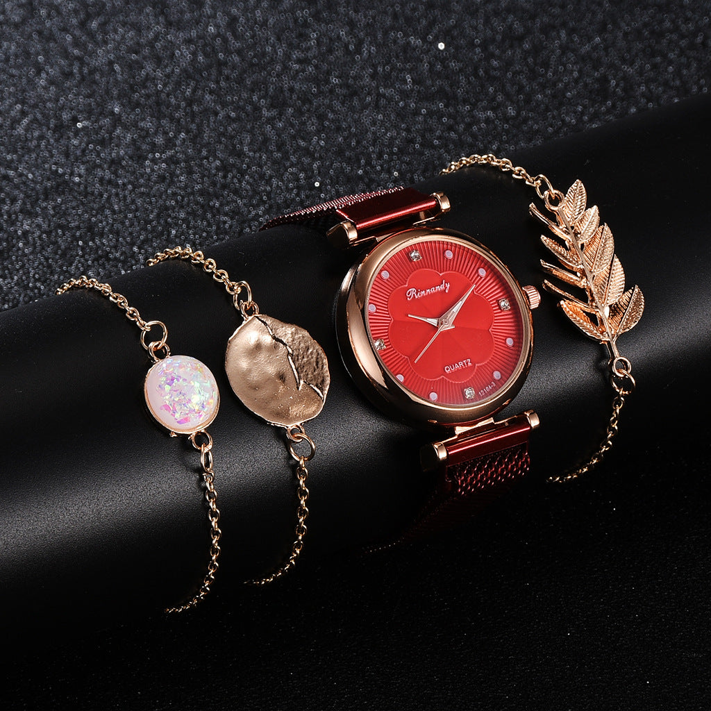 Cross-Border Niche Set Ladies Watch Fashion All-Match Alloy Mesh Strap Watch Factory Direct Stock