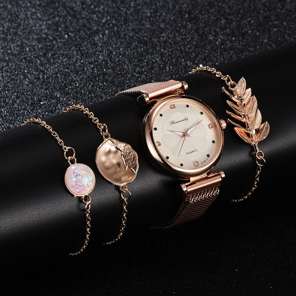 Cross-Border Niche Set Ladies Watch Fashion All-Match Alloy Mesh Strap Watch Factory Direct Stock