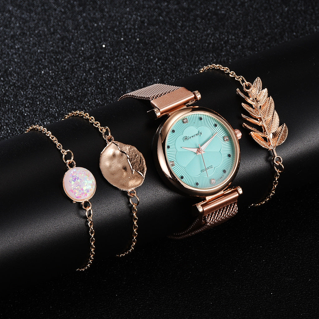 Cross-Border Niche Set Ladies Watch Fashion All-Match Alloy Mesh Strap Watch Factory Direct Stock