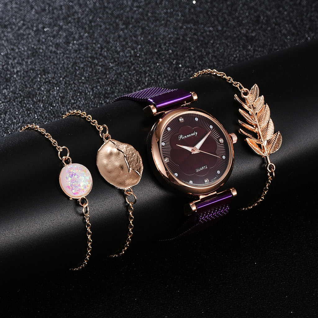 Cross-Border Niche Set Ladies Watch Fashion All-Match Alloy Mesh Strap Watch Factory Direct Stock