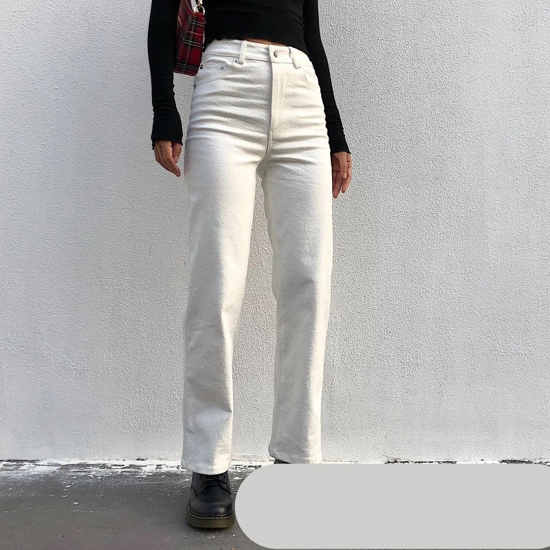 White Straight-Leg Pants All-Match Loose-Fitting Cropped Trousers