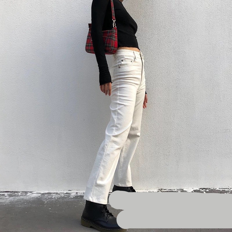White Straight-Leg Pants All-Match Loose-Fitting Cropped Trousers