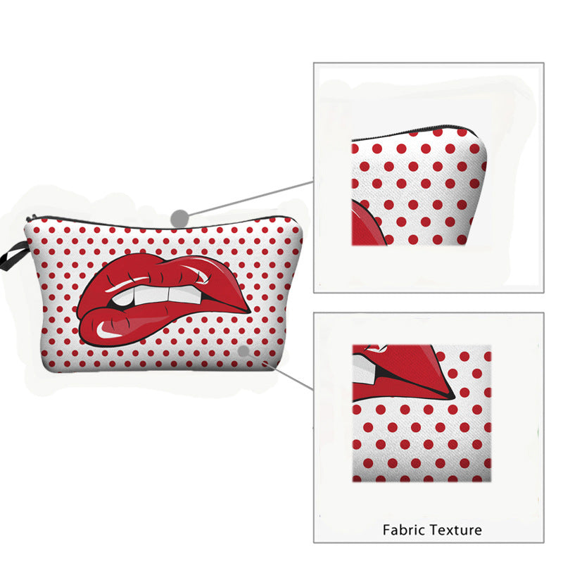 European and American polka dot red lip cosmetic bag cute girl heart portable storage bag toiletry bag manufacturer