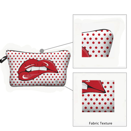 European and American polka dot red lip cosmetic bag cute girl heart portable storage bag toiletry bag manufacturer