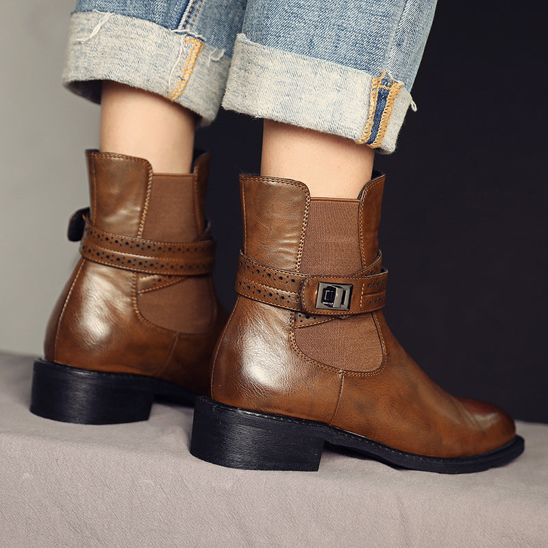 Round Toe Martin Boots Women's Thick Heel Breathable Martin Boots