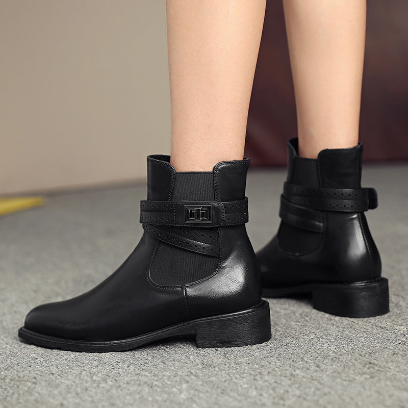 Round Toe Martin Boots Women's Thick Heel Breathable Martin Boots