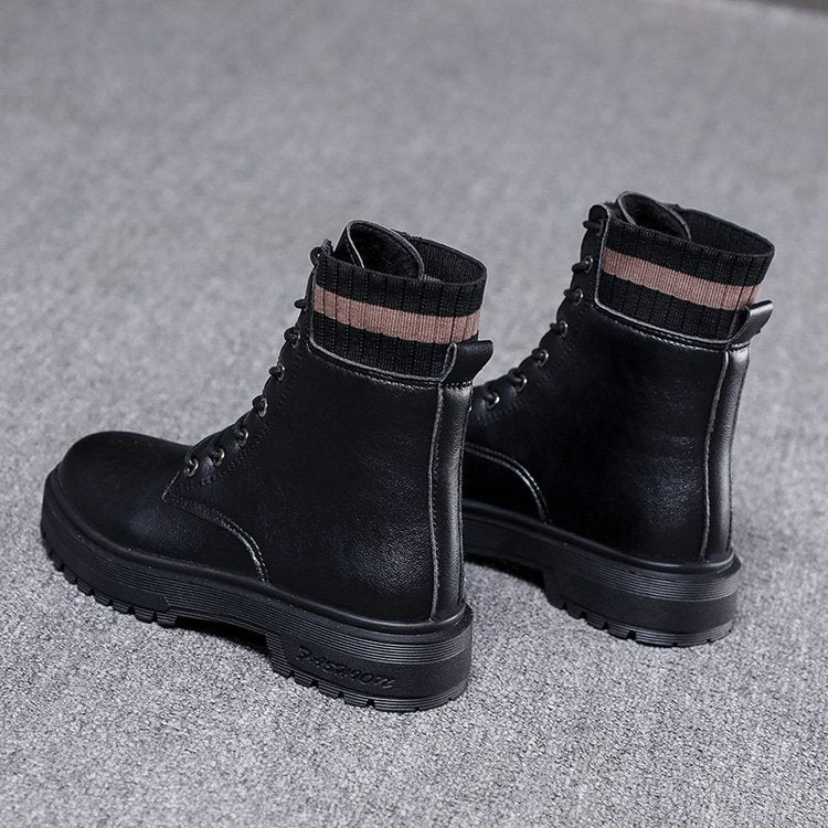 Fashion Martin Boots Mid-heel Increase Sock Boots Lace-up Short Boots